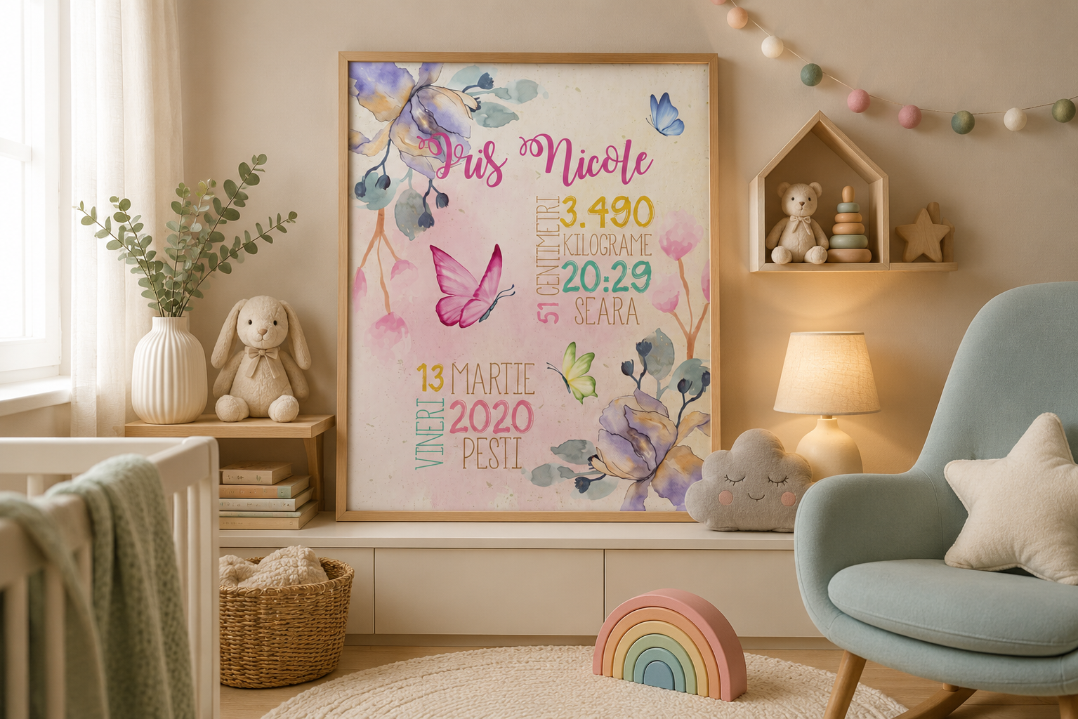 Tablou personalizat nou-născut cu datele nașterii Mezin Atelier